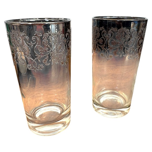 MCM Dorothy Thorpe Style Highball Glasses Silver Fade Filigree Barware 6 Pc Set - Picture 15 of 16